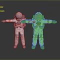 Two Astronauts With One Pixelated Design Standing With Arms Outstretched In White Suits