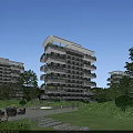 Modern Multi storey Residential Building With White Gray Exterior Balconies And Green Plants