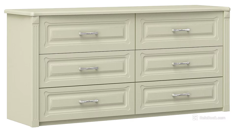 Simple Modern Beige Chest of Drawers With Six Drawers And Metal Handles 3d model 