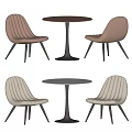 Elegant Velvet Dining Table and Chairs Set with Beige Brown Striped Seats and Black Legs