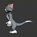 3D Animated Cartoon Character Standing With Gray Body White Belly Pink Ears And Yellow Eyes