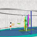Colorful Outdoor Playground Equipment With Suspended Swings Poles And Children Playing
