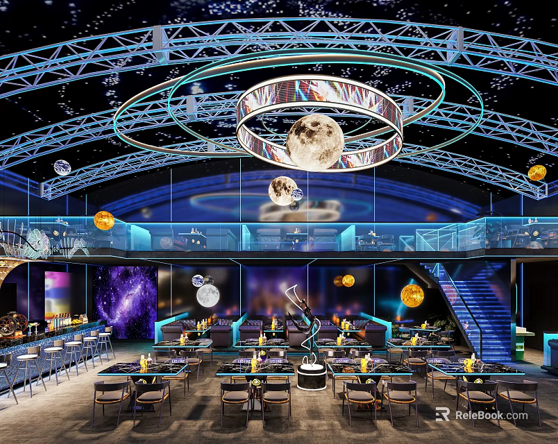 Starry Sky Themed KTV Interior With Sci Fi Decor 3d model 