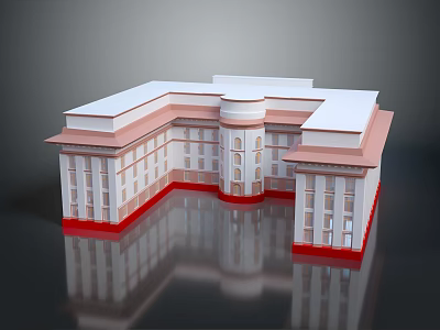 Cartoon Style Building Scenery with Symmetrical Model White Pink Facade Red Base Dome and Reflection 3d model