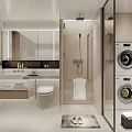 Sleek Modern Bathroom Interior With Toilet Vanity Mirror Glass Shower And Washing Machine