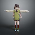 Woman With Hat Long Hair Wearing Green Top Short Skirt Long Socks Sneakers Arms Outstretched