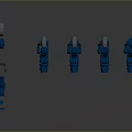 Blue Robotic Creatures And Their Parts Arranged In Complete Display Lineup