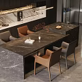 Elegant Modern Kitchen Interior With Marble Dining Table And Chairs 3d model