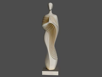 Abstract Human Form Art Installation With White Wavy Striped Design And Base Stand 3d model