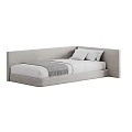 Minimalist Modern Single Bed Upholstered Light Gray Frame With Two Pillows And Simple Bedding 3d model