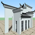 Traditional Chinese Symmetric Buildings Around Stone Paved Courtyard With Person Standing