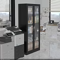 Modern Office Interior With Glass Door Cabinet Printers Files And Windows