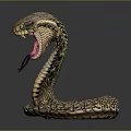 Hooded Cobra With Raised Head And Colorful Scales On Dark Background Reflection