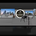 Modern Minimalist White Display Shelves With Building Models Table Chair And Green Plant
