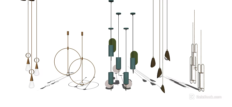 Modern Artistic Pendant Lights With Various Shapes Metallic Frames And Sleek Design 3d model 