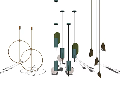 Modern Artistic Pendant Lights With Various Shapes Metallic Frames And Sleek Design 3d model