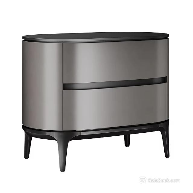 Modern Silver Gray And Black Nightstand With Sleek Drawers And Tapered Legs 3d model 
