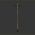 Brown Wooden Household Pole With Two Green Lamps And Small Hanging Accessories
