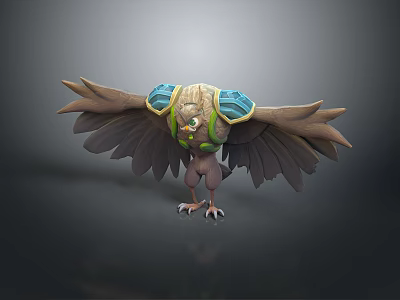 Detailed Fantasy Mythical Flying Creature With Outstretched Wings Blue Accents Green Brown Body White Claws 3d model