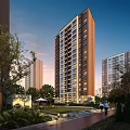 Modern High Rise Residential Building With Greenery Trees Lawn And Community Area