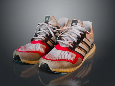 Adidas Sports Shoes With Mesh Upper Red Gray Color And White Laces Design 3d model