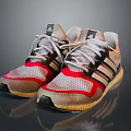 Adidas Sports Shoes With Mesh Upper Red Gray Color And White Laces Design