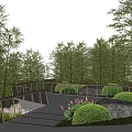 Scenic Road Facilities With Glass Railing Walkway Bamboo Trees And Rock Features