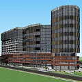 Modern Office Complex With Surrounding Green Spaces Courtyard And Road Access 3d model