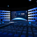 Futuristic New Energy Summit Stage With Blue Lighting Large Screen And Star Decorations