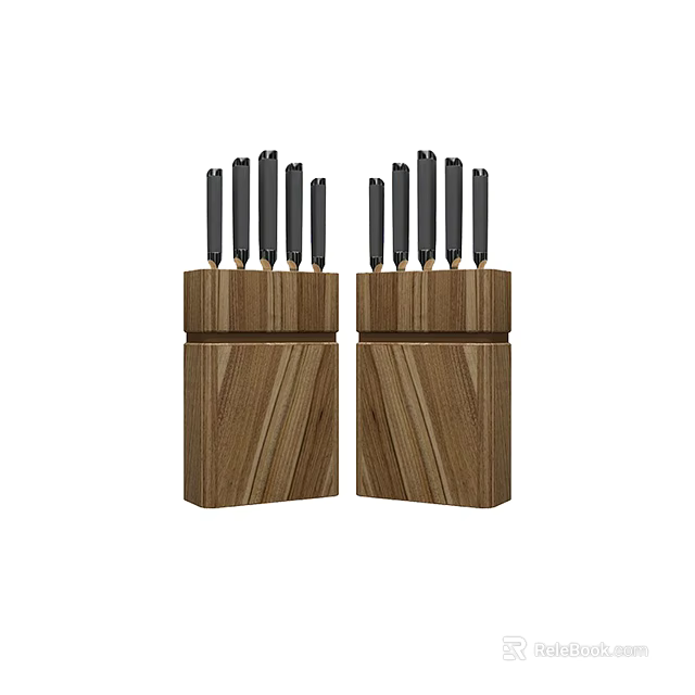 Kitchen Cabinets With Wooden Knife Blocks And Black Knives 3d model 