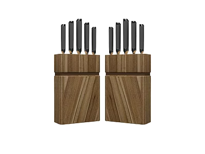Kitchen Cabinets With Wooden Knife Blocks And Black Knives 3d model