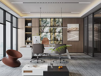 Modern manager office desk chairman office sofa painting 3d model