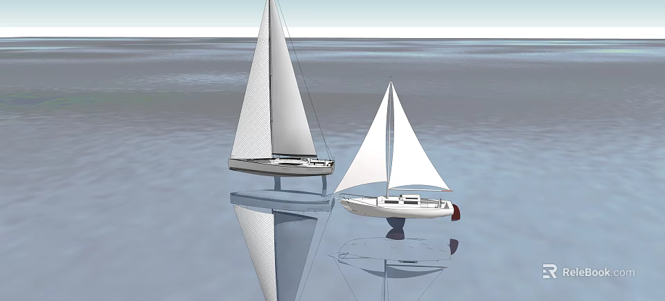 Two Sailboats Sailing On Peaceful Water Surface With Beautiful Reflections 3d model 