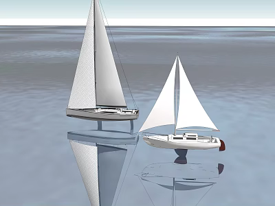 Two Sailboats Sailing On Peaceful Water Surface With Beautiful Reflections 3d model