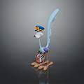 Animated Cartoon Bird Character With Long Blue Feather Hat And Shoes