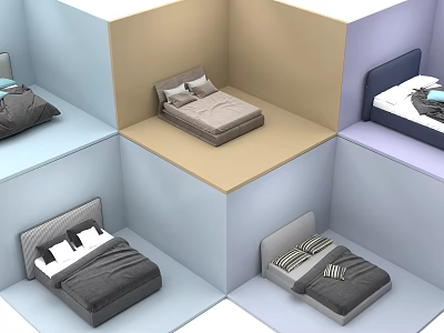 House Silent Style Bed Fabric Soft Bag Double Bed Multi-function Bed Double Bed Light Luxury Style Simple Italian Style Bed 3d model