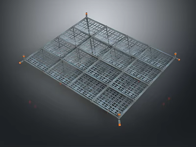 Durable Metal Grid Platform Structure With Support Legs And Storage Frame 3d model