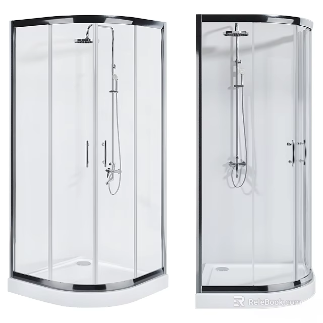 Transparent Glass Shower Sauna Enclosure With Silver Frame And Handheld Shower 3d model 