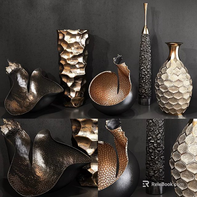 Stylish Metallic Decorative Ornament Set For Modern Home Decor With Various Shapes 3d model 