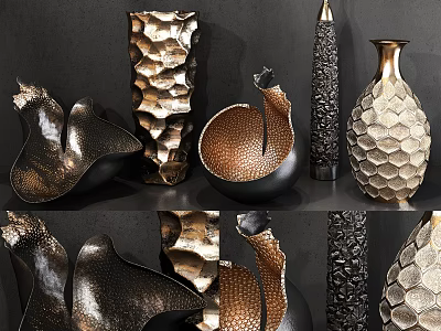 Stylish Metallic Decorative Ornament Set For Modern Home Decor With Various Shapes 3d model
