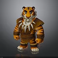 Cartoon Tiger Character In Tribal Warrior Outfit With Sharp Tooth Decoration