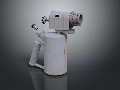 Vintage White Blowtorch With Cylindrical Tank Metal Nozzle And Control Knob 3d model