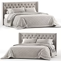 Modern Double Bed With Tufted Headboard Quilted Bedspread And Decorative Pillows