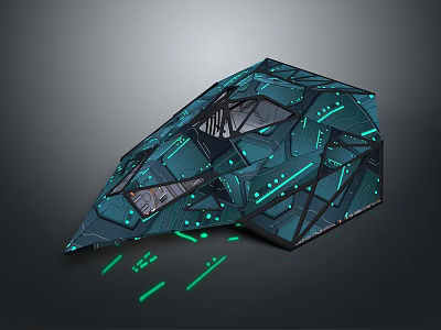 Futuristic Geometric Structure With Glowing Green Lines And Transparent Sections 3d model