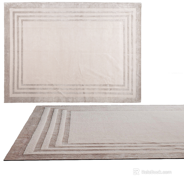 Square Carpet With Layered Border Design In Neutral Beige And Gray Tones 3d model 