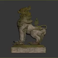 Traditional Stone Lion Sculpture With Decorative Base And Intricate Carving Details