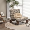 Patterned Rocking Sofa Chair with Shelved Coffee Table on Circular Rug and Plants by Window