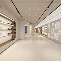 Spacious Modern Shoe Showroom Interior With Display Shelves Wooden Counter And Lighting Design