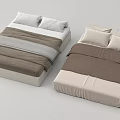 Modern Double Beds With Gray Brown Beige Bedding And White Pillows 3d model