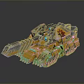 Yellow Mechanical Tank With Armored Structure Cannon Tracks And Decorative Elements